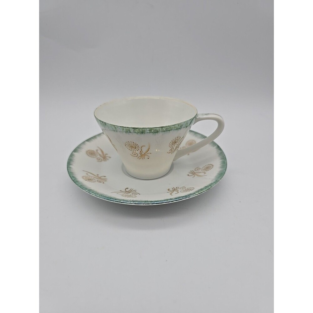 Vintage UCAG Japan Teacup & Saucer Floral & Gold Trim with Label Mid-Century